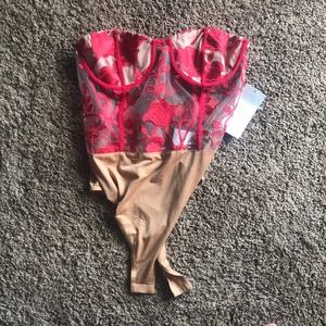 Nude/red lace bodysuit